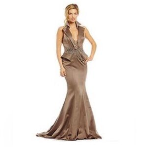 Mac Duggal Brown Maxi Dress